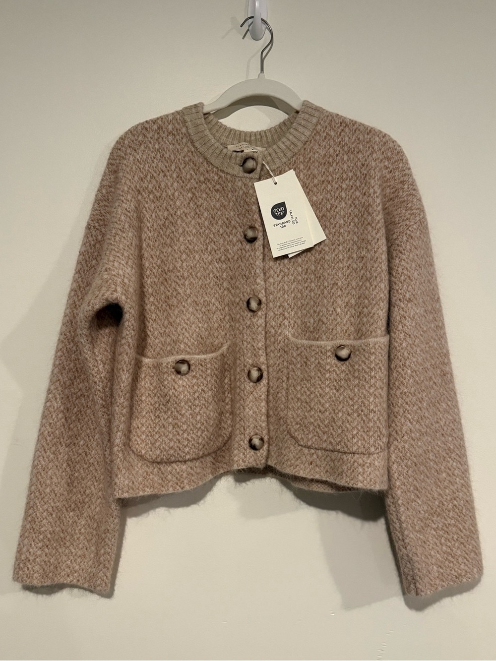 Sezane Teo Jacket Cardigan in Mottled Beige Cream